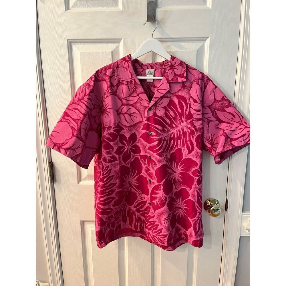 Smart Design Hawaii Pink Plumeria Hawaiian Shirt sz L NWOT